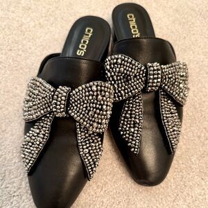 Chico’s Women Embellished Bow Leather Mules
